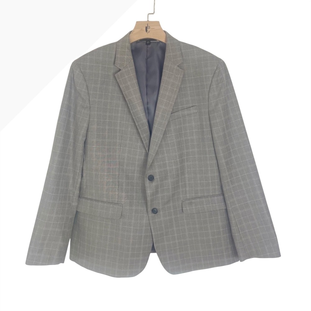 Banana Republic Mens Slim Fit Cotton Blend Sport Coat‎ Jacket Gray Plaid 46R